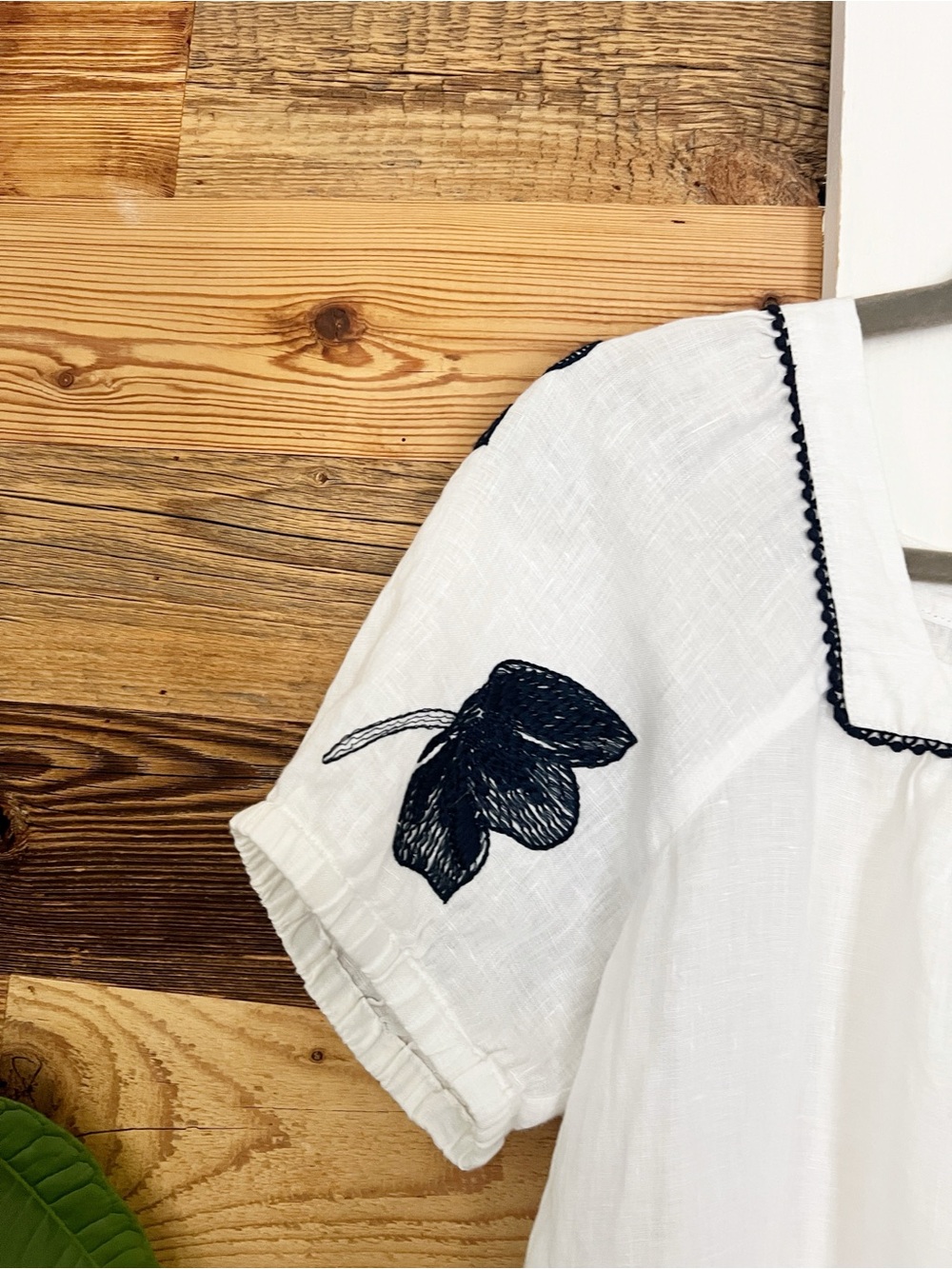 J.Crew White Linen Square Neck Embroidered Puff Sleeve Top Medium - Picture 5 of 6